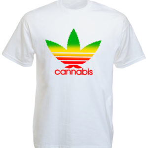Adidas Cannabis White T-shirt Short Sleeves Green Yellow Red