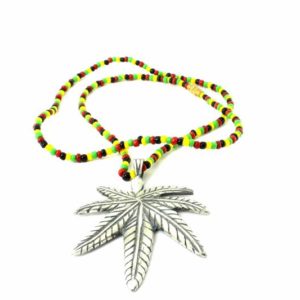 Necklace Rasta Beads Cannabis Leaf