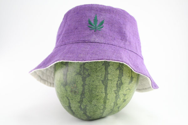 Bucket Hat with Cannabis Leaf on Front Purple Color