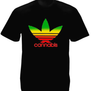 Cannabis Adidas Black T-shirt Short Sleeves Rasta Colors Logo