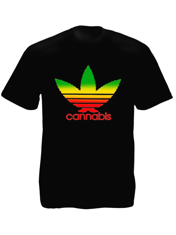 Tee-Shirt Cannabis Sport Black Short Sleeves Rasta Colors Logo Black Tee- Shirt -