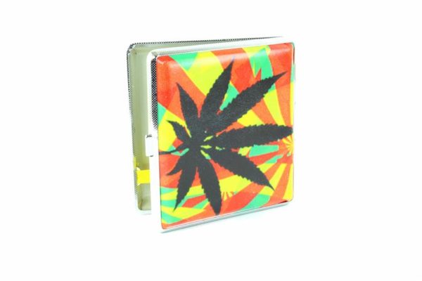 Cigarette Case Cannabis Metallic Box Black Ganja Leaf