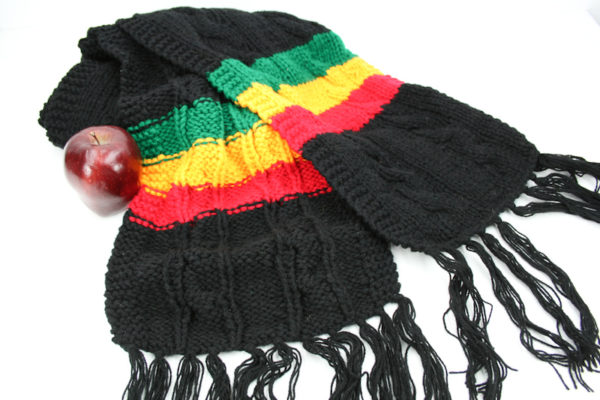 Scarf Black with Green Yellow Red Stripes