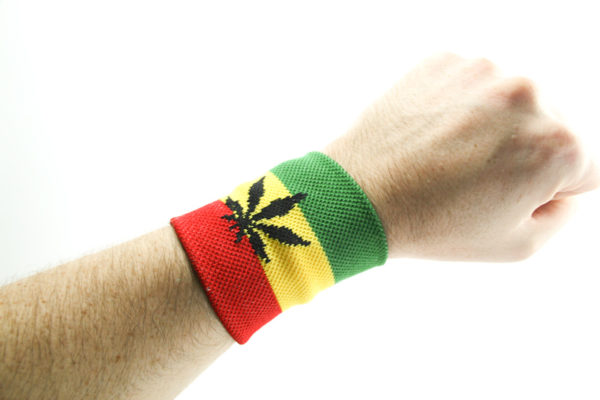 Rasta Store Cannabis Wristband Green Yellow Red Stripes Writsband with Leaf
