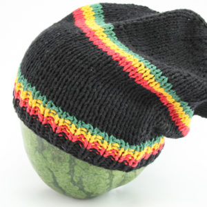 Beanie Black Long Forehead and Middle Stripes Green Yellow Red