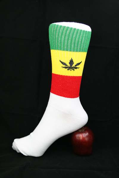 Long White Rasta Sock Cannabis Leaf