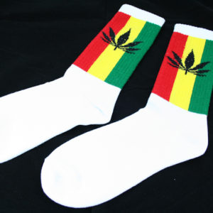 Long Socks White Marijuana Leaf Rasta Stripes