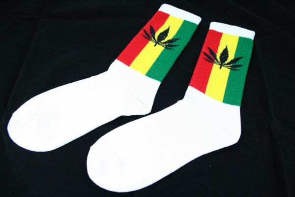 Long Socks White Marijuana Leaf Rasta Stripes