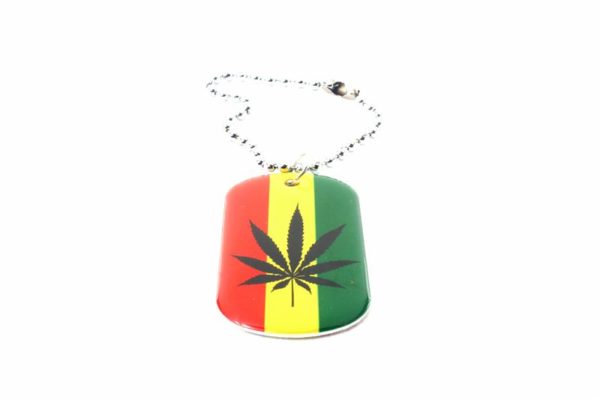 Keychain Cannabis Leaf All Metal Green Yellow Red Stripes