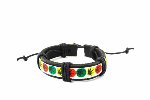 Leather Wristband Cannabis Leaves