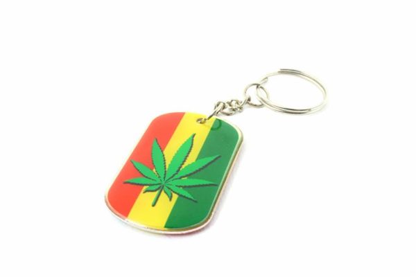 Metallic Keyring Black Cannabis Leaf and Green Cannabis Leaf