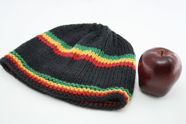 Beanie Black Short Forehead and Middle Stripes Green Yellow Red