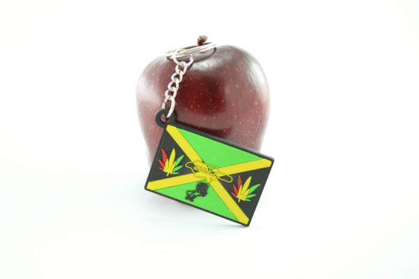 Jamaica Flag Keychain with Marijuana Leaf
