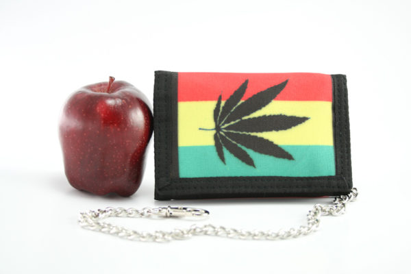 Wallet Fabric Chain Black Marijuana Leaf