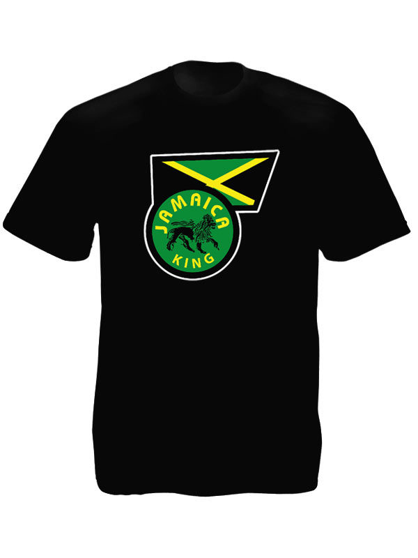 Rasta Flag Black T-shirt Short Sleeves Lion of Judah Jamaica King