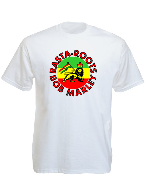 Rasta Roots Bob Marley White T-shirt Short Sleeves Lion of Judah