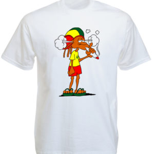 Rastaman Smoking Cannabis White T-shirt Short Sleeves Green Yellow Red Colors