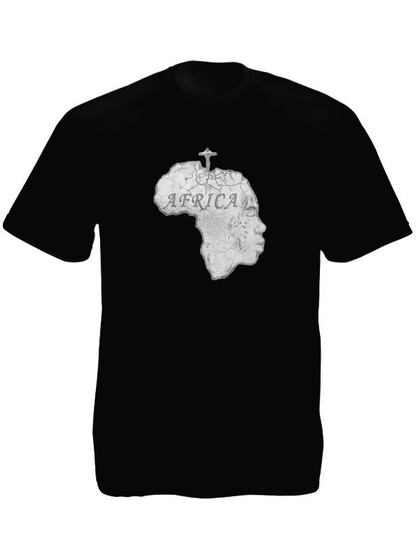 Africa Continent Human Head Black Tee-Shirt