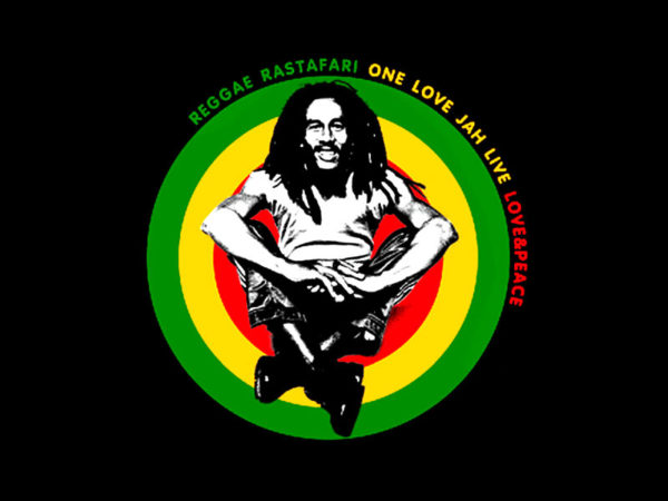 One Love and Peace Jah Live Bob Marley Black Tee-Shirt