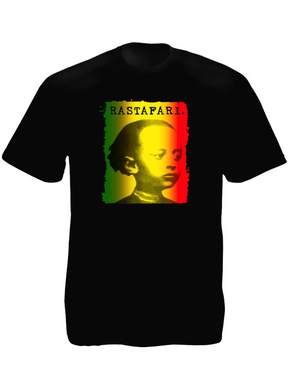 Hailé Sélassié Green Yellow Red Rastafari Black Tee-Shirt