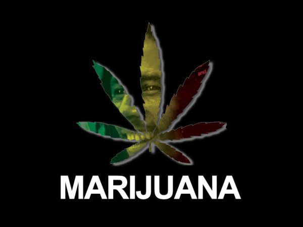 Marijuana Leaf Bob Marley Portrait Black Tee-Shirt