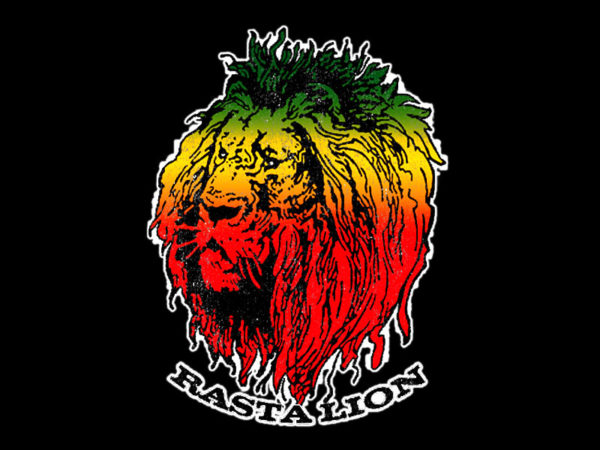 Green Yellow Red Rasta Lion Head Black Tee-Shirt