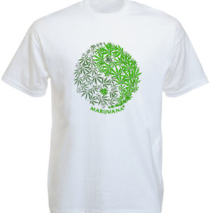 Yin & Yang Marijuana Leaves White Tee-Shirt